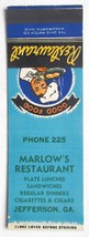 Marlow&#39;s Restaurant - Jefferson, Georgia 20 Strike Matchbook Cover Matchcover GA - £1.56 GBP