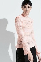 K/LAB Knit Lace TOP Size: SMALL New SHIP FREE Peach Pink Long Sleeve Ruffle - £78.22 GBP
