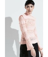 K/LAB Knit Lace TOP Size: SMALL New SHIP FREE Peach Pink Long Sleeve Ruffle - £78.21 GBP