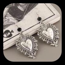 Beautiful Ornate Heart  Bead Dangle Earrings - $7.00