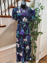R&amp;K Original Women&#39;s Blue Floral Round Neck Short Sleeve Long Maxi Dress Size S - £22.38 GBP