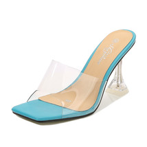 Summer Ladies&#39; slippers PVC Transparent High Heels Clear Crystal Slides Mules Fe - £40.56 GBP