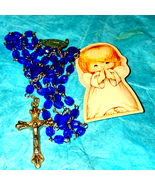 Beautiful shiny blue beaded Vtg rosary along with precious moments angel... - $48.74 CAD