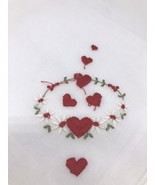 Vintage 50s Handkerchief White Red Hearts Embroidered Romantic Valentine... - $15.49