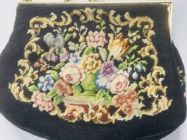 Vintage Purse Needlepoint Tapestry Floral Handbag Bag 7.5&quot; x 5.5&quot; - £48.58 GBP