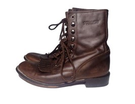 Vintage Durango Womens Lace Up Kiltie Boots Size 8 Brown Leather Prairie Western - £29.87 GBP