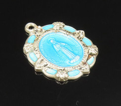 925 Silver - Vintage Enamel Religious St Mary Miraculous Medal Pendant -... - $33.91