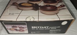 VTG Brittany Stoneware Onion Soup Bowls 4 Set Lids Original Box Unused N... - $32.99