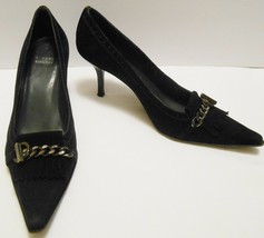 Stuart Weitzman Black Suede Leather Heels Pointed Toe Moccasins / Chains 9.5 M - £35.93 GBP