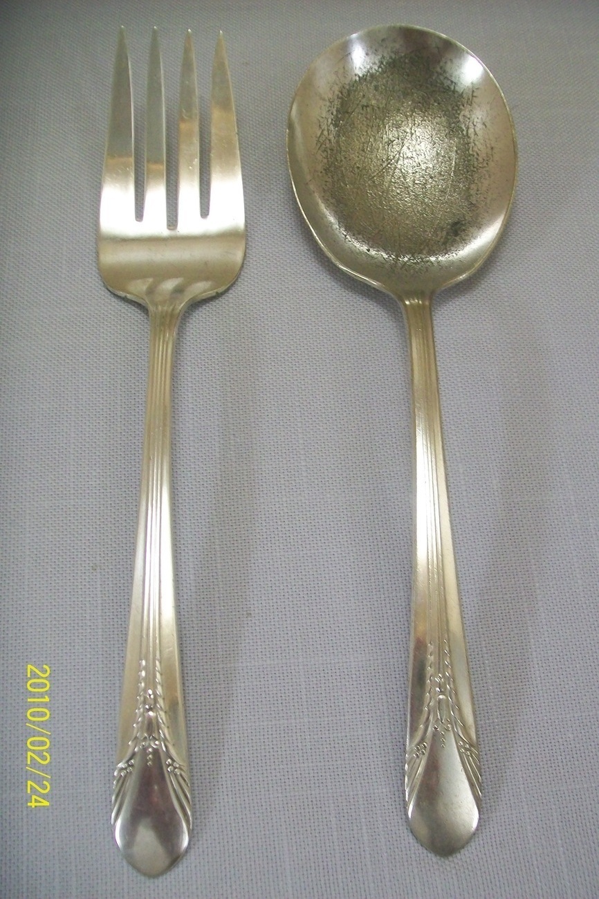 Primary image for Silver Plate Serving Spoon & Cold Meat Fork Inheritance Wm Rogers 1941