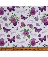 Cotton Pancreatic Cancer Awareness Purple Ribbons Fabric Print by Yard D... - $12.95