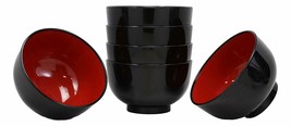 Japanese Black Red Lacquer Copolymer Plastic 5.5&quot;Dia Small Bowl 16oz Set... - £32.24 GBP
