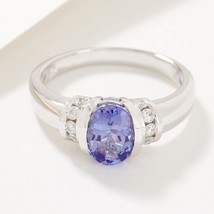 1.40CT Tanzanite &amp; LC Moissanite Solitaire Ring 14K Gold Plated Silver - £62.84 GBP