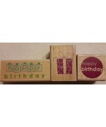 Set of 3 Happy Birthday Present Gift Inkadinkado Wood Mounted Rubber Sta... - $235.90 MXN