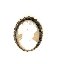 Antique  Signed Sterling Victorian Carved Shell Lady Cameo Oval Brooch P... - £50.61 GBP