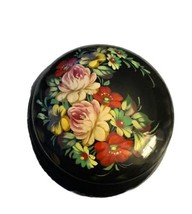 FLORAL lacquer box hand painted authentic Russian- Wood Trinket Box- Asian flare - $28.29