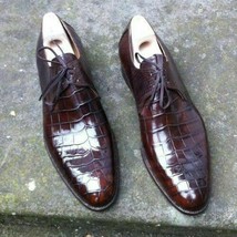 New Handmade Derby Men&#39;s Dress Shoes, Crocodile Embossed Calfskin Leather Shoes - £111.12 GBP+