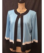 Ming Wang Blue, White, Black Tank Top &amp; Cardigan Set, Hook/Eye Collar Sz M - $44.99