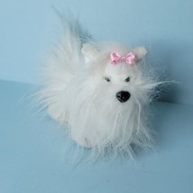 White Yorkie Puppy Dog Plush Realistic Stuffed Animal Pink Bow Tie 8" Long Circo - $23.75
