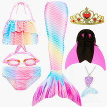 NEW!Rainbow Pink Mermaid Tail With Monofin Fin Fancy Swimmable Mermaid T... - $34.99