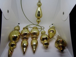 Set of 7 GOLD 4-6&quot;  Glass Ribbed Finial CHRISTMAS Ornaments - $29.69