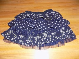 Size 8 The Children&#39;s Place Navy White Polka Dot Daisy Floral Tiered Mini Skirt  - £7.86 GBP