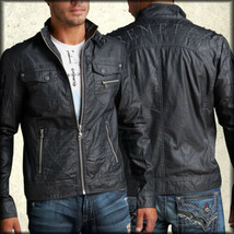 Remetee Perfect Storm Moto Biker Military Faux Leather Mens Jacket Black S - XXL - £144.17 GBP