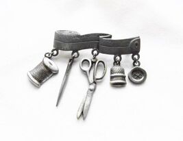 Danecraft Silver - Plated Sewing Seamstress Pin Brooch - $10.54