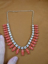 (vn-13) vintage coral glass rhinestone gold tone necklace costume jewelr... - $60.76