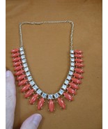 (vn-13) vintage coral glass rhinestone gold tone necklace costume jewelr... - $83.29 CAD