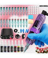 Complete Tattoo Machine Kit,20 Needles, 7 Inks, Rotary Tattoo Pen &amp; Powe... - $50.31 CAD