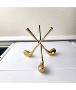 Brass Gold Clubs Tripod Stand Paperweight Office Golf Ball Display Decor - $21.78