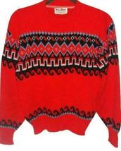 Vtg 1950&#39;s Paul Mage Nordic Wool Large Women&#39;s Sweater Red Denmark Scandinavia - £15.79 GBP