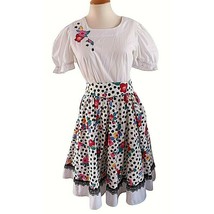 Vintage Square Dancing Dress Swing Polka Dot Floral  Handmade Size 12 - £43.48 GBP
