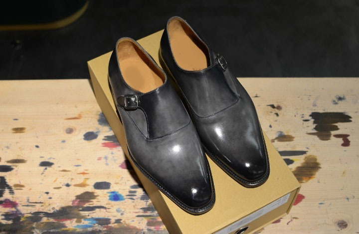 Handmade Gray Leather Dress Shoes, Men's Monk Strap Casual Shoes 2019