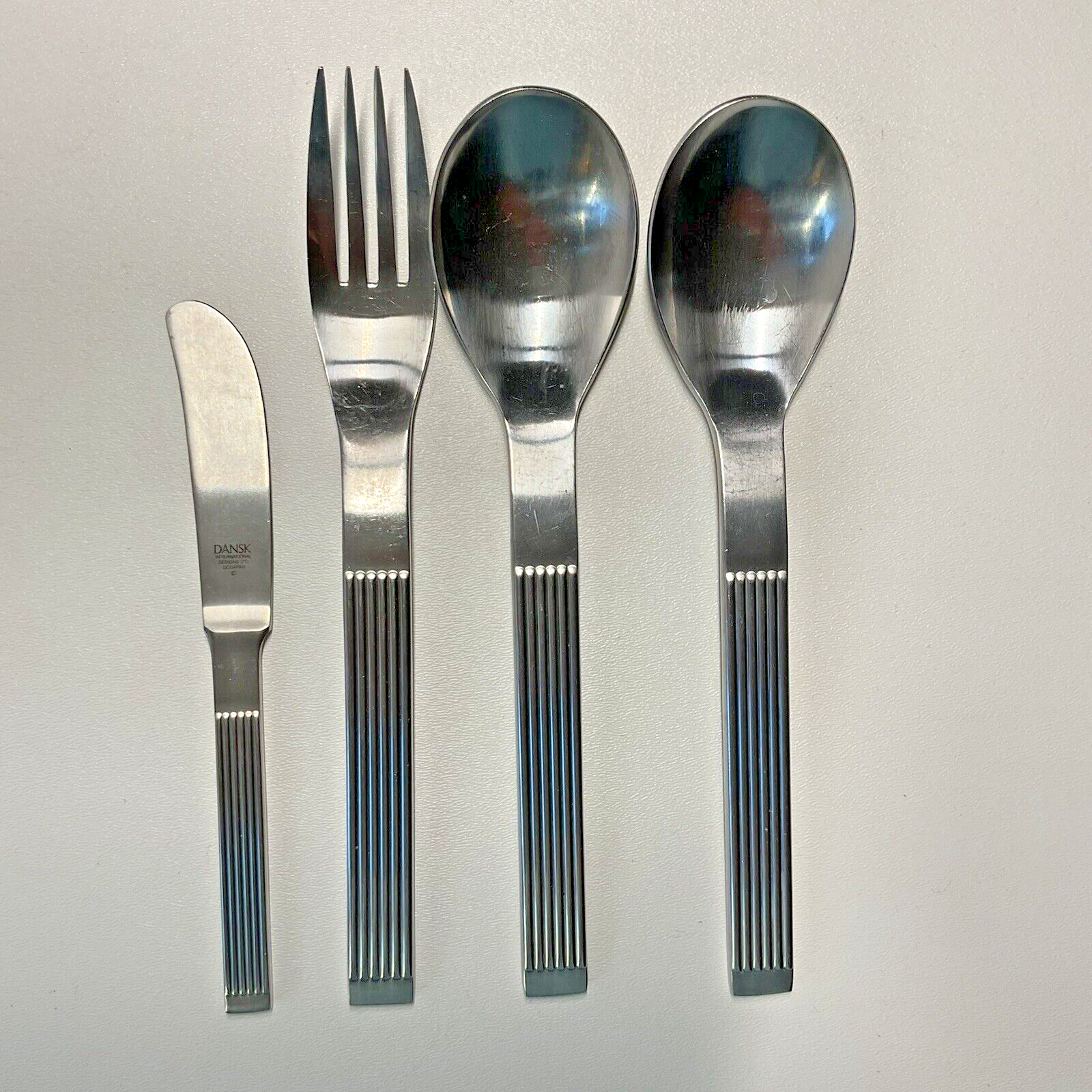 Dansk Thebe Serving Set Fork Spoons Butter Spreader, Stainless Ribbed Ja... - $44.99