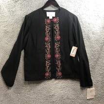 NWT Sarah Elizabeth Top Cover Floral Embroidered Size 8 Black Long Sleeve - £7.56 GBP