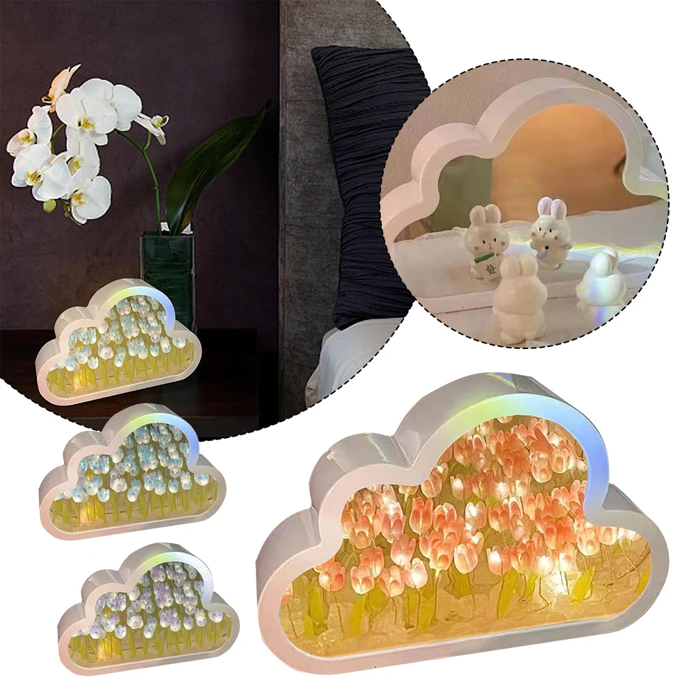 Clouds Tulip Lamps LED Night Light Mirror Table Lamps DIY Bedroom Ornaments - $7.93