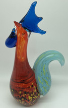 Vintage 9.75” Murano Style Glass Multicolor Rooster Figure Heavy Nearly ... - $18.69