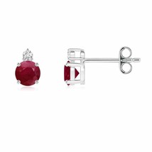 ANGARA Natural Round Ruby Stud Earrings with Diamond in Silver (A, 4mm) - £254.90 GBP