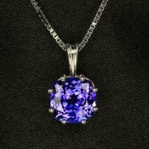 14K White Gold Plated 2.50Ct Cushion Simulated Blue Tanzanite Drop Shape Pendant - £123.44 GBP