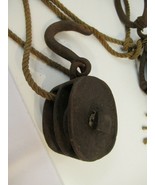 Cast Iron Block Tackle Pulley System Double w Rope VTG Large Rusted Barn... - £64.66 GBP