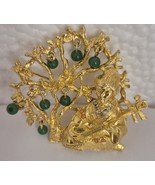 Vintage ART Geisha Shamisen Jade Beads Tree &amp; Crystal Rhinestone Brooch 2&quot; - $1,036.25 MXN