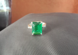 Natural 6 Ct Emerald Cut Green emerald Ring 925 Sterling Silver anniversary ring - $64.86