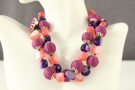 Vintage Plastic Costume Jewelry Pink Purple Lucite Moonglow 24&quot; Beaded Necklace - £16.43 GBP