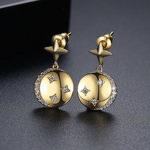 Cubic Zirconia &amp; 18K Gold-Plated Star Round Drop Earrings - £11.00 GBP