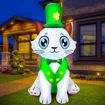 5Ft St. Patrick&#39;s Day Inflatable Outdoor Decoration Blow Up Cute Cat Wearing Luc - £43.06 GBP