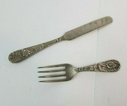 Vintage Sterling Silver S.Kirk & Son Repousse Fork from Childs Set & Knife Lot 2 - $128.69
