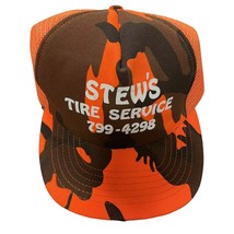 Orange Camouflage Hunting Snapback Trucker Hat Stews Tire Shop Pennsylvania Usa - £9.44 GBP