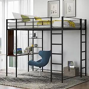 Metal Full Loft Bed, Loft Bed With Shelves And Desk,Metal Structure Bedf... - $599.99
